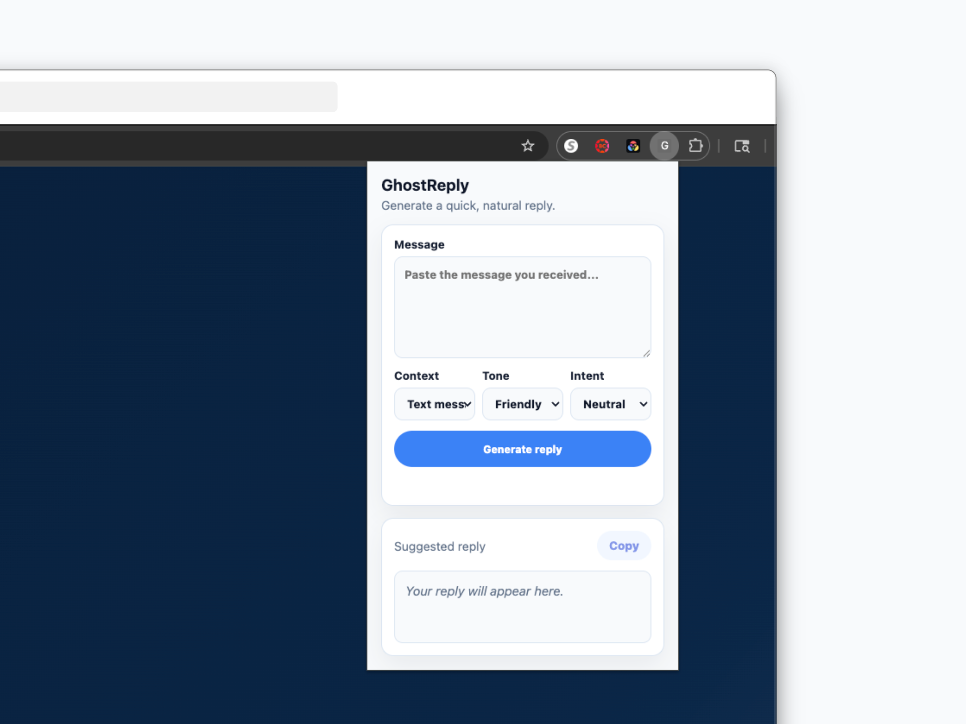GhostReply Chrome extension preview